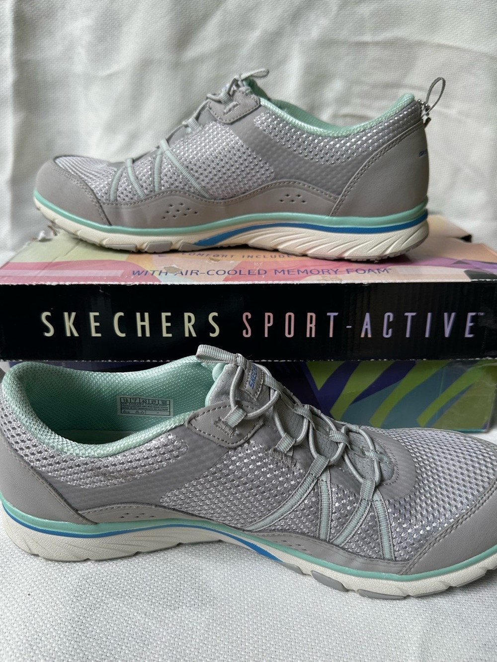 Skechers Women's Light Gray & Mint Slip-On Athletic Sneakers